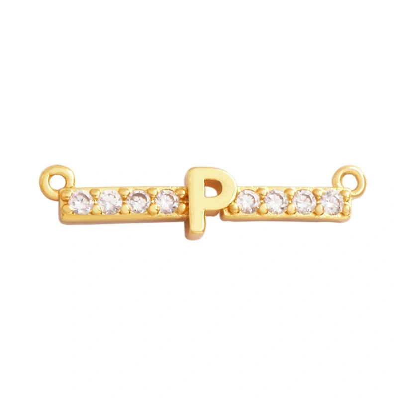 Twin Two Hole Style Zirconia 18K Gold Plated Initial Name A-Z Letter Charm Pendant Necklace, Jewelry Findings Accessories M45