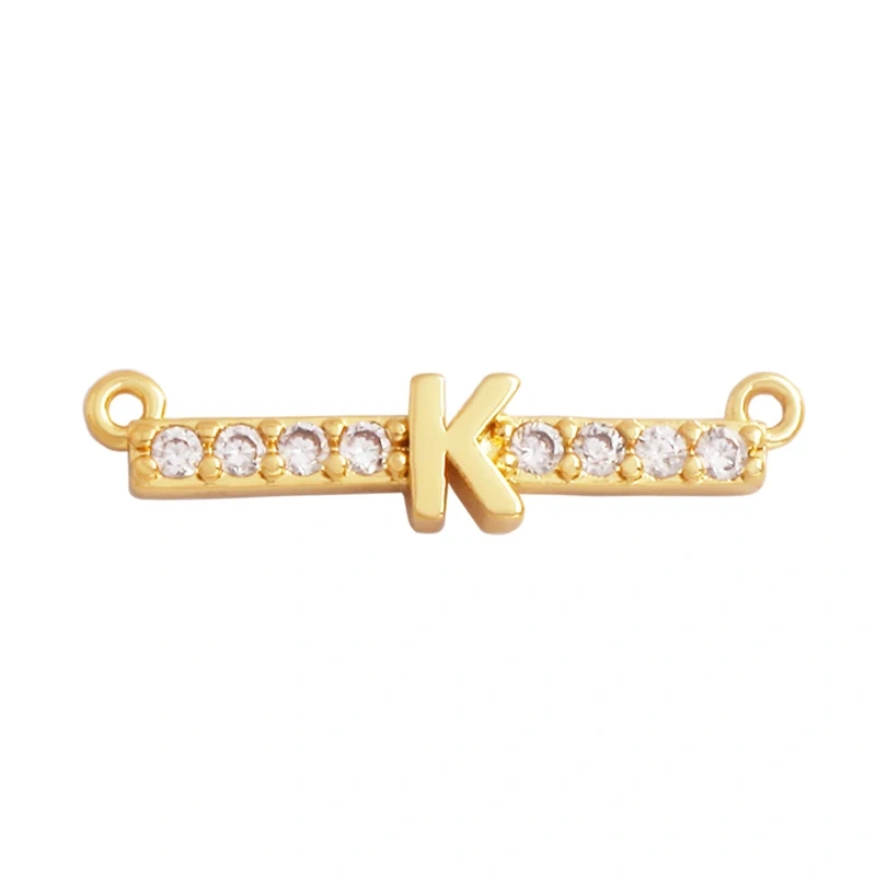 Twin Two Hole Style Zirconia 18K Gold Plated Initial Name A-Z Letter Charm Pendant Necklace, Jewelry Findings Accessories M45