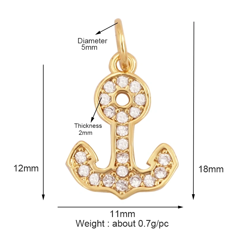 Trendy Ocean Sea River Boat Anchor Boat Rudder Charm Pendant,18K Gold Plated Zircon Jewelry Findings Accessories Supplies P02