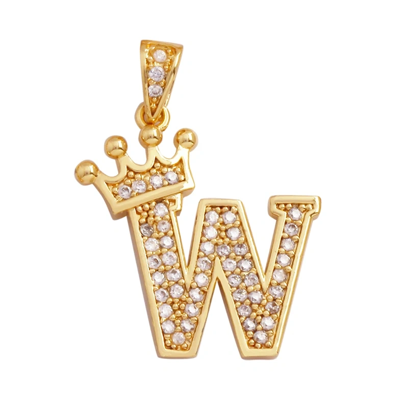 Fashion Exquisite 18K Gold Plated Full Zircon Crown Initial Name A-Z Letter Charm Pendant Necklace,Jewelry Findings Supplies M70