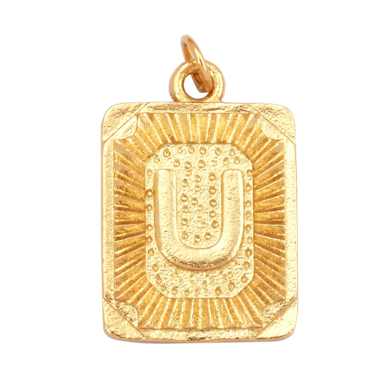 Hip Hop Style Rectangle 18K Gold Plated Initial Name A-Z Letter Charm Pendant Necklace,Fashion Jewelry Findings For Women Men L82