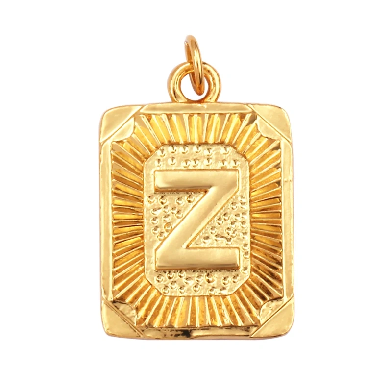 Hip Hop Style Rectangle 18K Gold Plated Initial Name A-Z Letter Charm Pendant Necklace,Fashion Jewelry Findings For Women Men L82