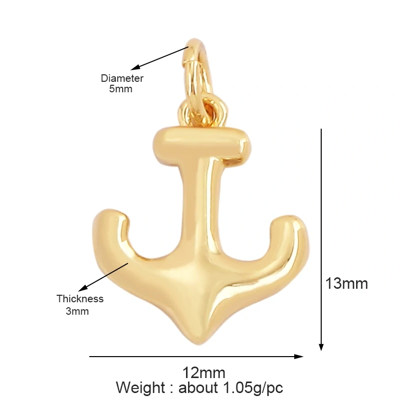Trendy Ocean Sea River Boat Anchor Boat Rudder Charm Pendant,18K Gold Plated Zircon Jewelry Findings Accessories Supplies P02
