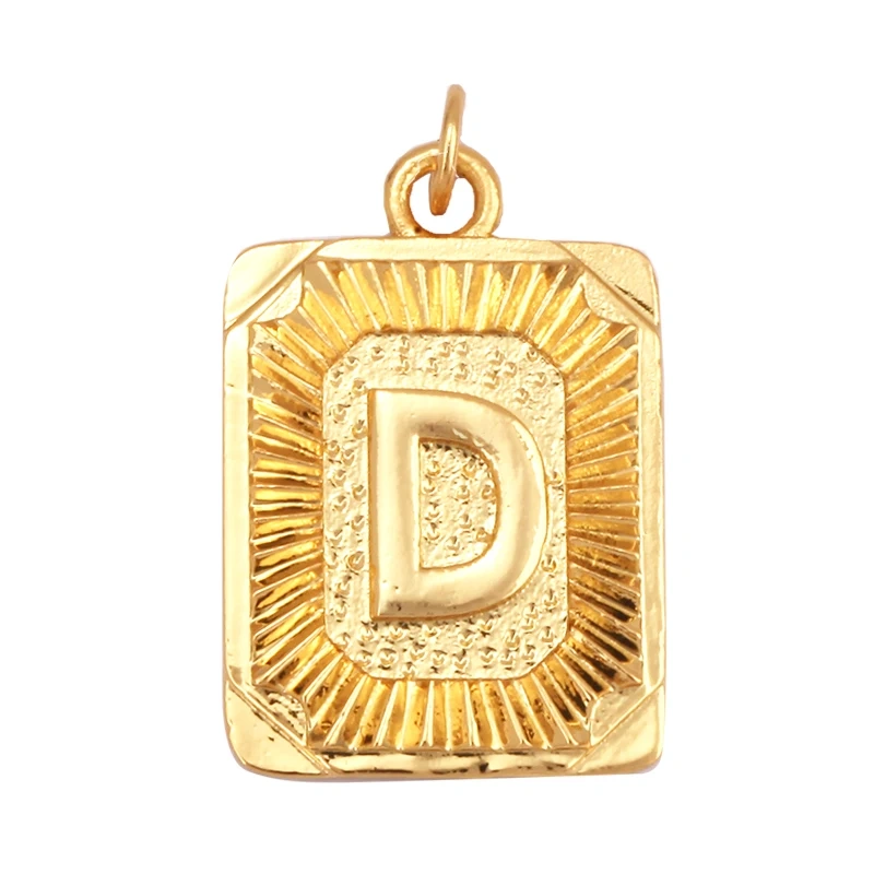 Hip Hop Style Rectangle 18K Gold Plated Initial Name A-Z Letter Charm Pendant Necklace,Fashion Jewelry Findings For Women Men