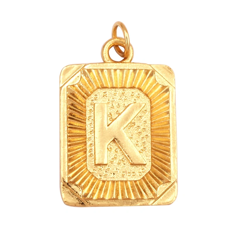 Hip Hop Style Rectangle 18K Gold Plated Initial Name A-Z Letter Charm Pendant Necklace,Fashion Jewelry Findings For Women Men L82