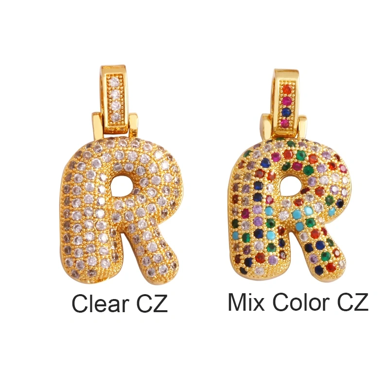 Colorful 18K Gold Plated Full Zircon Initial Name Letter Charm Pendant,Fashion Necklace Jewelry Findings Accessories Supply M71