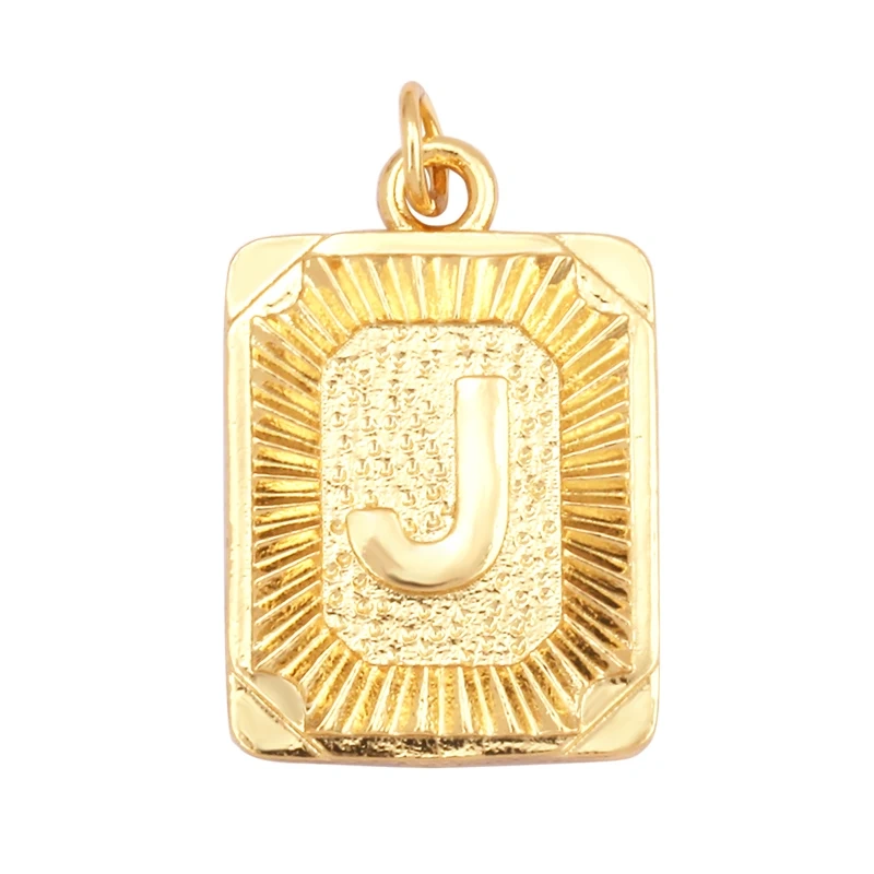 Hip Hop Style Rectangle 18K Gold Plated Initial Name A-Z Letter Charm Pendant Necklace,Fashion Jewelry Findings For Women Men L82