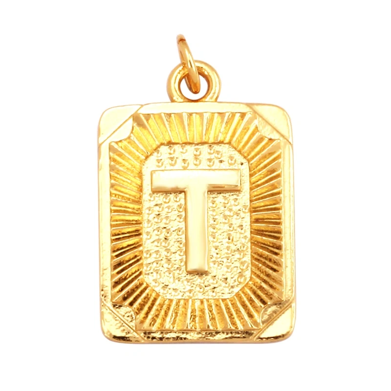 Hip Hop Style Rectangle 18K Gold Plated Initial Name A-Z Letter Charm Pendant Necklace,Fashion Jewelry Findings For Women Men L82
