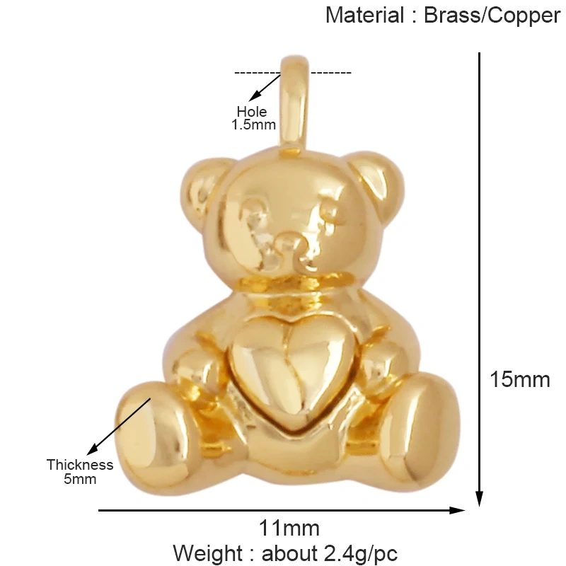 Cute Bear Fox Squirrel Charm Pendant,18K Gold Plated Cubic Zironia Shell Animal Necklace Bracelet Jewelry Accessories Supply K30