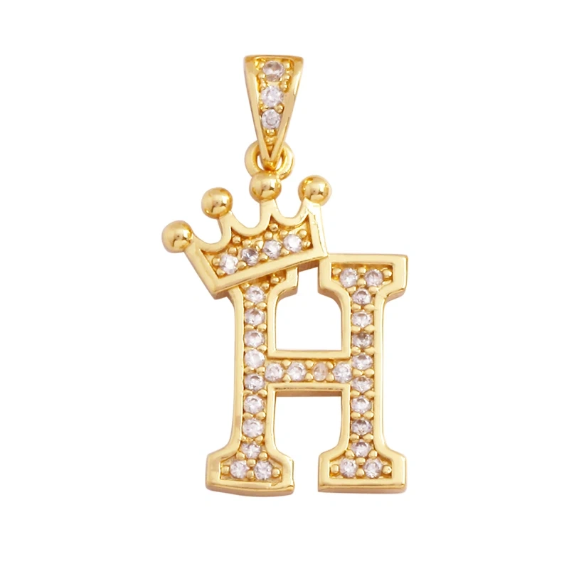 Fashion Exquisite 18K Gold Plated Full Zircon Crown Initial Name A-Z Letter Charm Pendant Necklace,Jewelry Findings Supplies M70