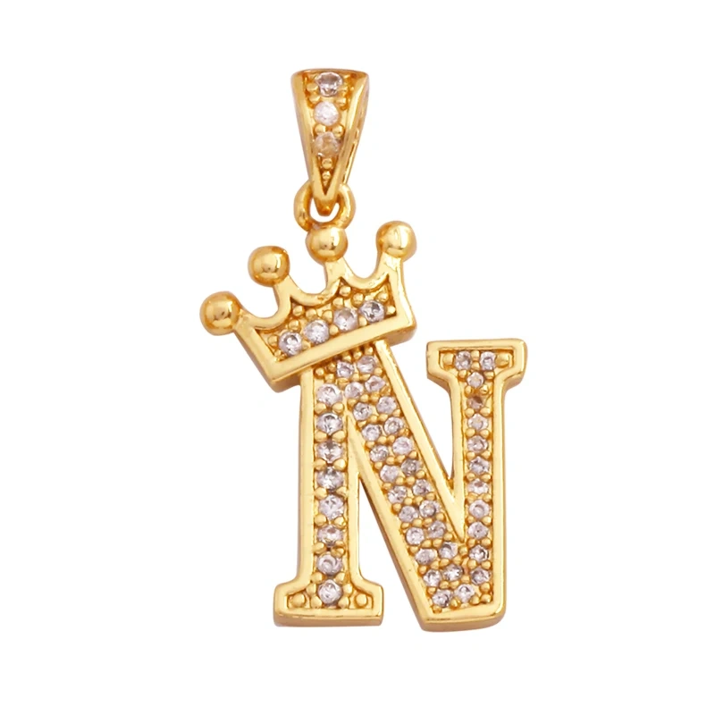 Fashion Exquisite 18K Gold Plated Full Zircon Crown Initial Name A-Z Letter Charm Pendant Necklace,Jewelry Findings Supplies M70