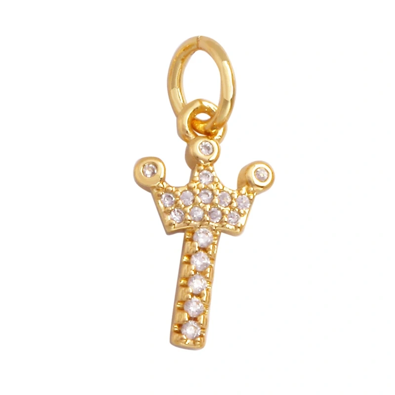 Cute 18K Gold Plated Full Zircon Crown Initial Name A-Z Letter Charm Pendant Necklace,Fashion Jewelry Findings Supplies M70