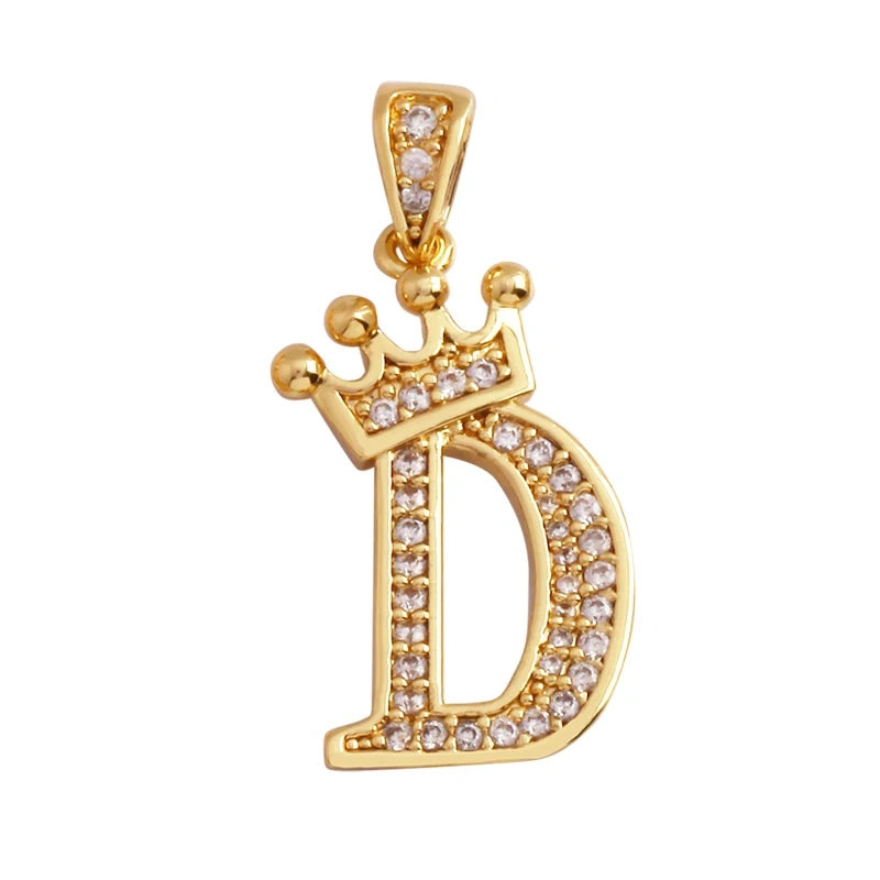 Fashion Exquisite 18K Gold Plated Full Zircon Crown Initial Name A-Z Letter Charm Pendant Necklace,Jewelry Findings Supplies M70