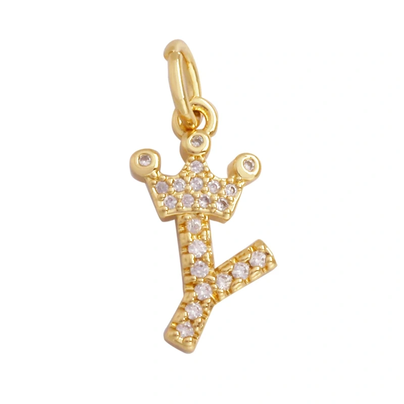 Cute 18K Gold Plated Full Zircon Crown Initial Name A-Z Letter Charm Pendant Necklace,Fashion Jewelry Findings Supplies M70