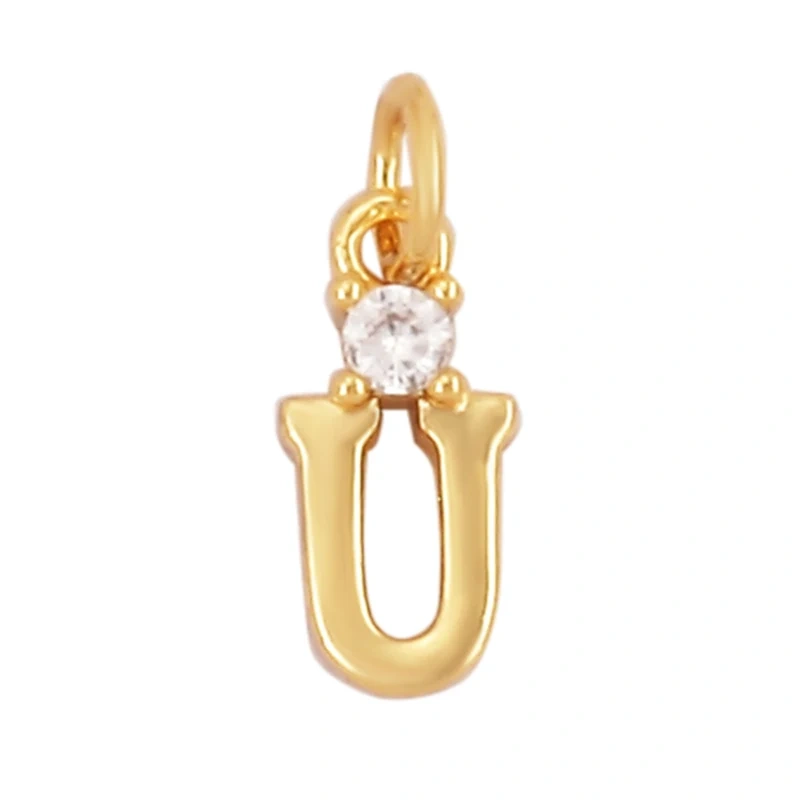 Mini Simple Zircon 18K Gold Plated Initial Name A-Z Letter Charm Pendant Necklace,Fashion Jewelry Findings Supplies L09