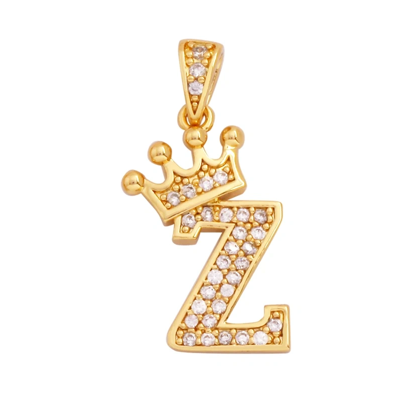 Fashion Exquisite 18K Gold Plated Full Zircon Crown Initial Name A-Z Letter Charm Pendant Necklace,Jewelry Findings Supplies M70