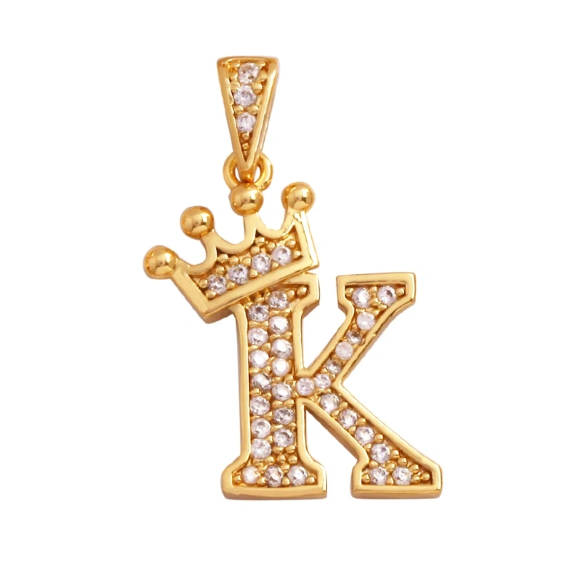 Fashion Exquisite 18K Gold Plated Full Zircon Crown Initial Name A-Z Letter Charm Pendant Necklace,Jewelry Findings Supplies M70