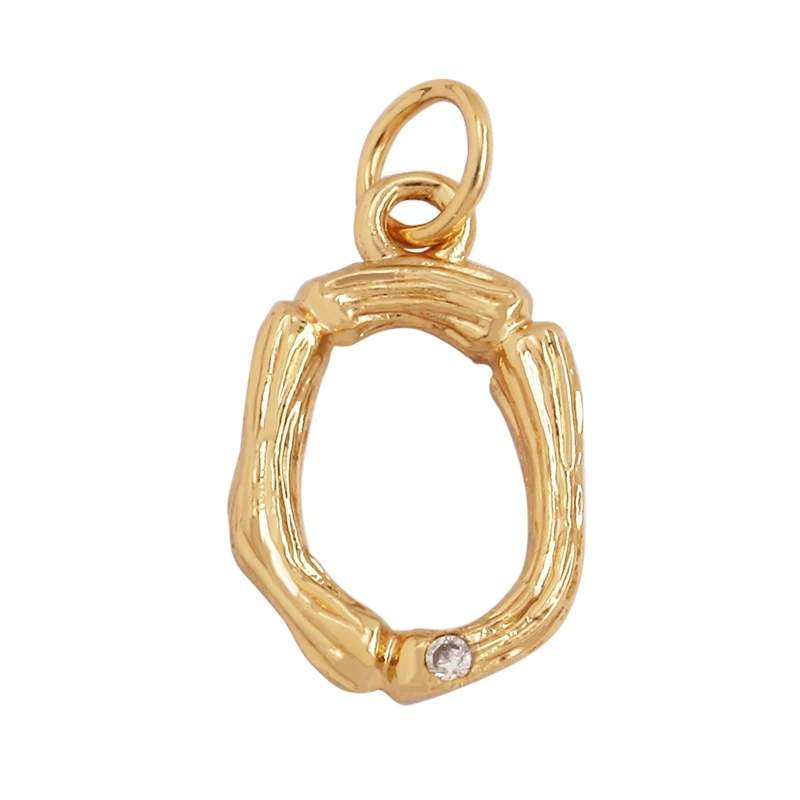 Bamboo Wood Style 18K Gold Plated Initial Name Letter A-Z Charm Pendant Necklace,Trendy Simple Zircon Jewelry Findings Supply
