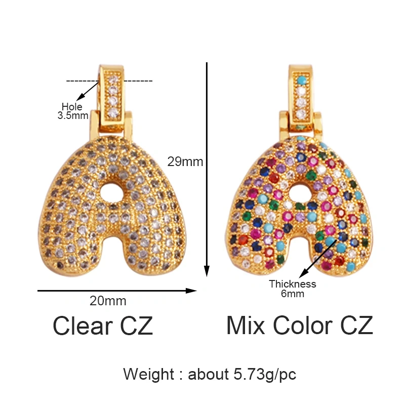 Colorful 18K Gold Plated Full Zircon Initial Name Letter Charm Pendant,Fashion Necklace Jewelry Findings Accessories Supply M71