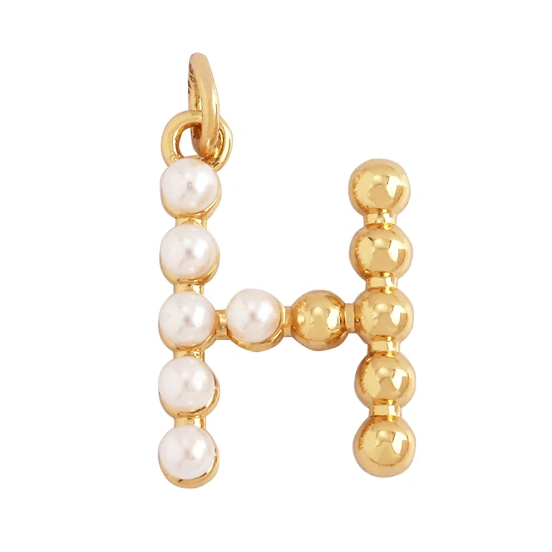 Fashion Simple Imitation Pearl 18K Gold Initial Name Letter Charm Pendant,Without Zircon Necklace Jewelry Findings Supplies L01
