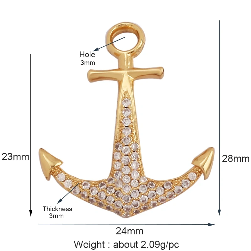 Trendy Ocean Sea River Boat Anchor Boat Rudder Charm Pendant,18K Gold Plated Zircon Jewelry Findings Accessories Supplies P02