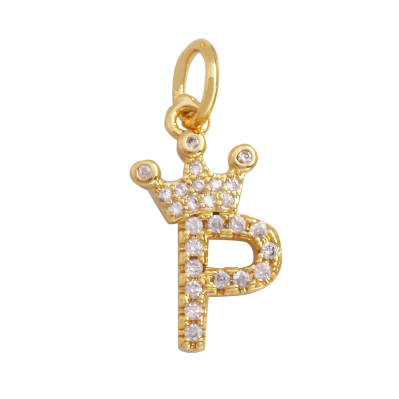 Cute 18K Gold Plated Full Zircon Crown Initial Name A-Z Letter Charm Pendant Necklace,Fashion Jewelry Findings Supplies M70