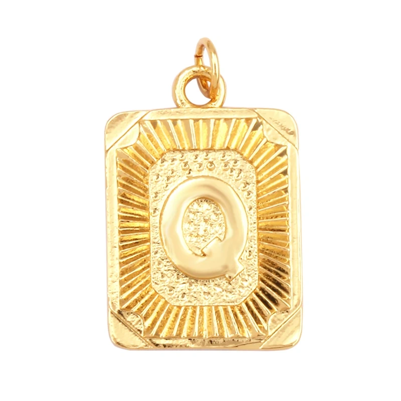 Hip Hop Style Rectangle 18K Gold Plated Initial Name A-Z Letter Charm Pendant Necklace,Fashion Jewelry Findings For Women Men L82