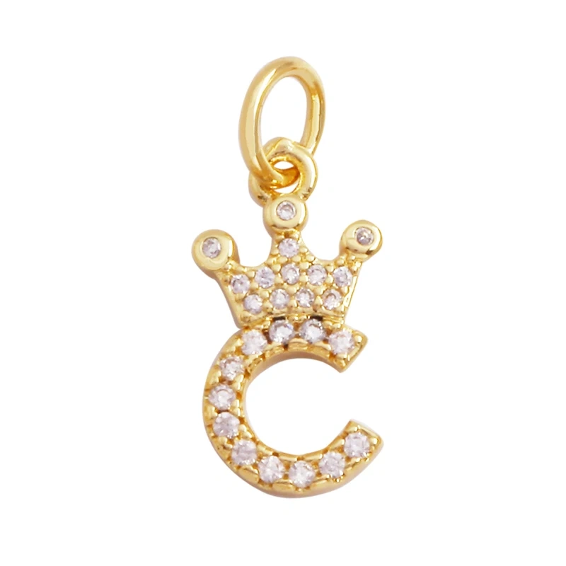 Cute 18K Gold Plated Full Zircon Crown Initial Name A-Z Letter Charm Pendant Necklace,Fashion Jewelry Findings Supplies M70