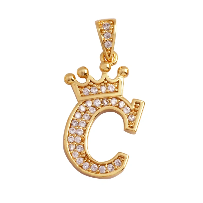 Fashion Exquisite 18K Gold Plated Full Zircon Crown Initial Name A-Z Letter Charm Pendant Necklace,Jewelry Findings Supplies M70