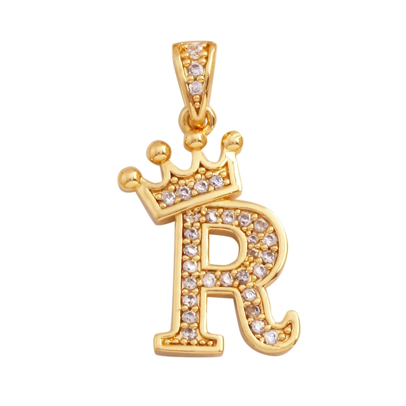 Fashion Exquisite 18K Gold Plated Full Zircon Crown Initial Name A-Z Letter Charm Pendant Necklace,Jewelry Findings Supplies M70