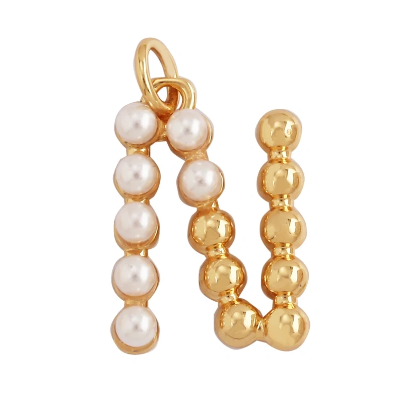 Fashion Simple Imitation Pearl 18K Gold Initial Name Letter Charm Pendant,Without Zircon Necklace Jewelry Findings Supplies L01