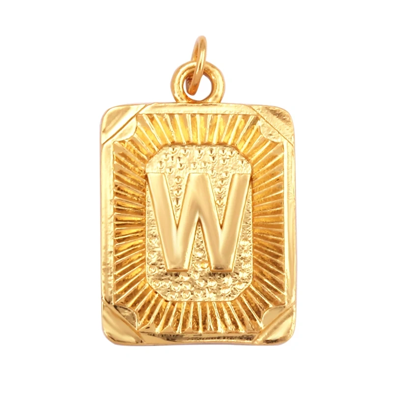 Hip Hop Style Rectangle 18K Gold Plated Initial Name A-Z Letter Charm Pendant Necklace,Fashion Jewelry Findings For Women Men L82