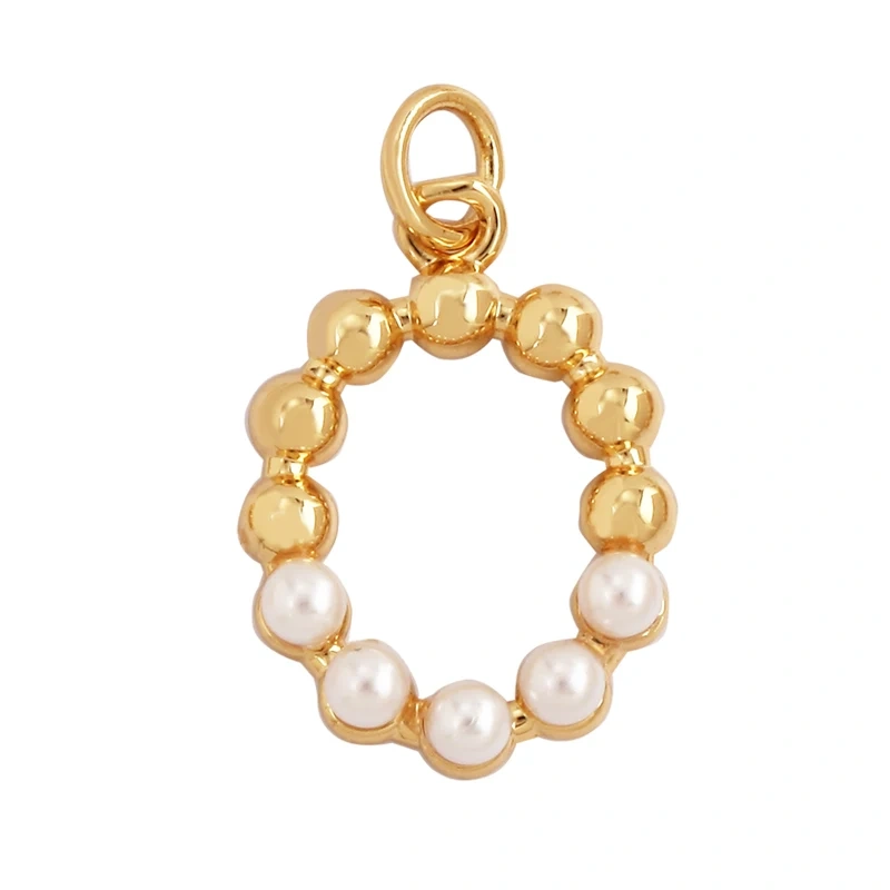 Fashion Simple Imitation Pearl 18K Gold Initial Name Letter Charm Pendant,Without Zircon Necklace Jewelry Findings Supplies L01