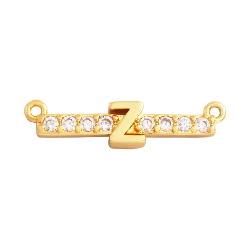 Twin Two Hole Style Zirconia 18K Gold Plated Initial Name A-Z Letter Charm Pendant Necklace, Jewelry Findings Accessories M45