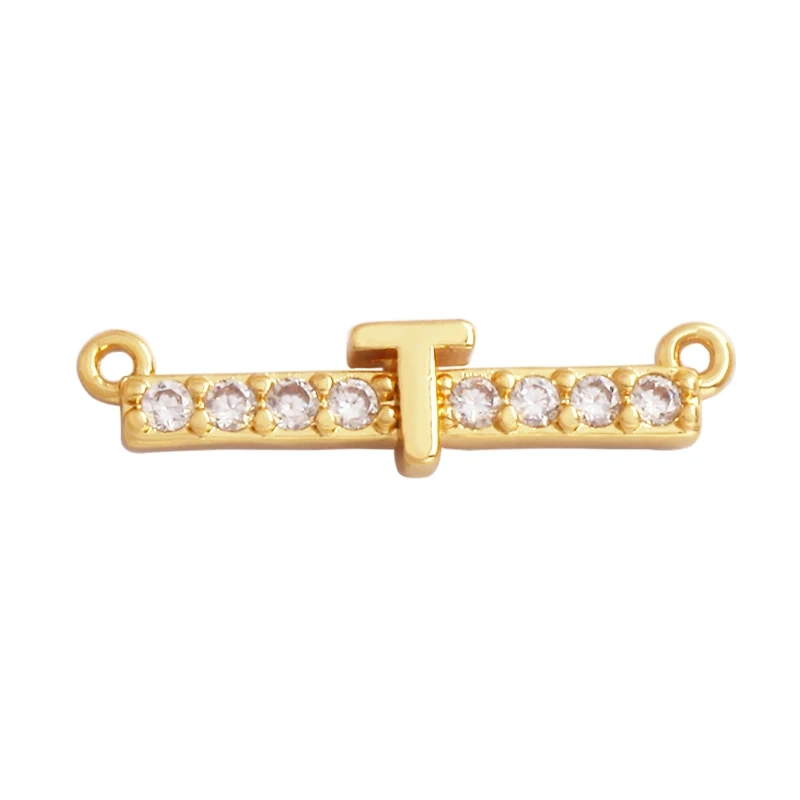 Twin Two Hole Style Zirconia 18K Gold Plated Initial Name A-Z Letter Charm Pendant Necklace, Jewelry Findings Accessories M45