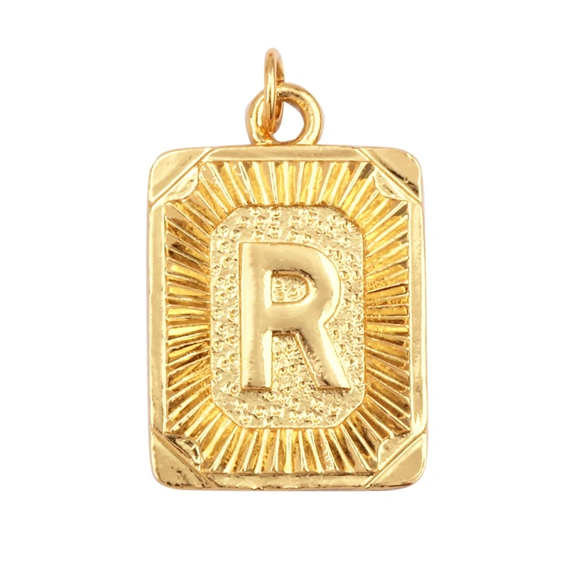 Hip Hop Style Rectangle 18K Gold Plated Initial Name A-Z Letter Charm Pendant Necklace,Fashion Jewelry Findings For Women Men L82