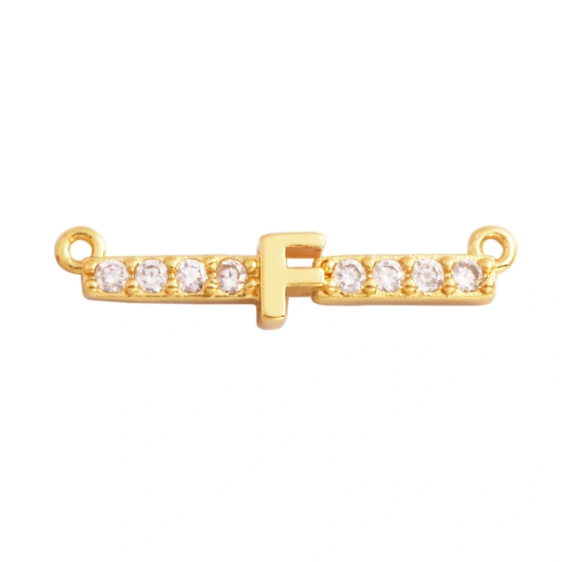 Twin Two Hole Style Zirconia 18K Gold Plated Initial Name A-Z Letter Charm Pendant Necklace, Jewelry Findings Accessories M45