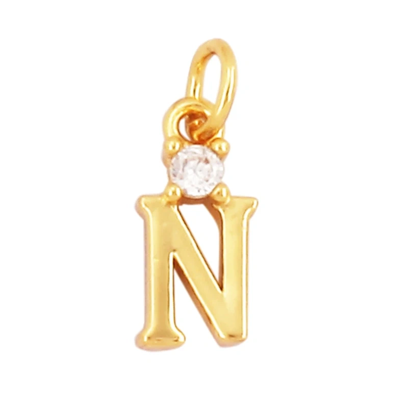 Mini Simple Zircon 18K Gold Plated Initial Name A-Z Letter Charm Pendant Necklace,Fashion Jewelry Findings Supplies L09