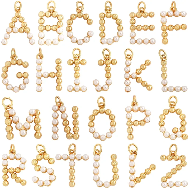 Fashion Simple Imitation Pearl 18K Gold Initial Name Letter Charm Pendant,Without Zircon Necklace Jewelry Findings Supplies L01