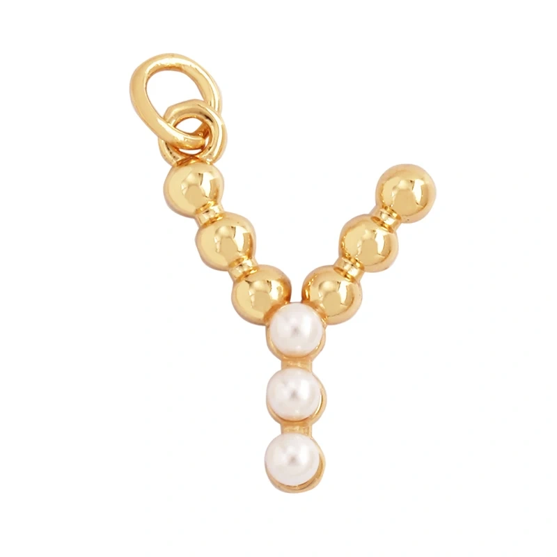 Fashion Simple Imitation Pearl 18K Gold Initial Name Letter Charm Pendant,Without Zircon Necklace Jewelry Findings Supplies L01