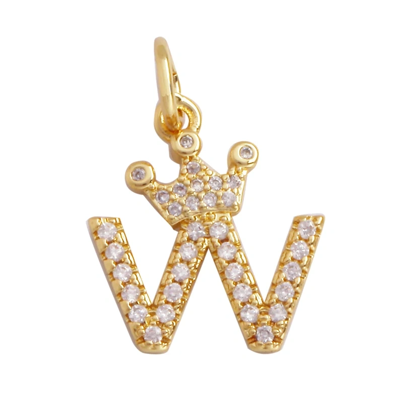 Cute 18K Gold Plated Full Zircon Crown Initial Name A-Z Letter Charm Pendant Necklace,Fashion Jewelry Findings Supplies M70