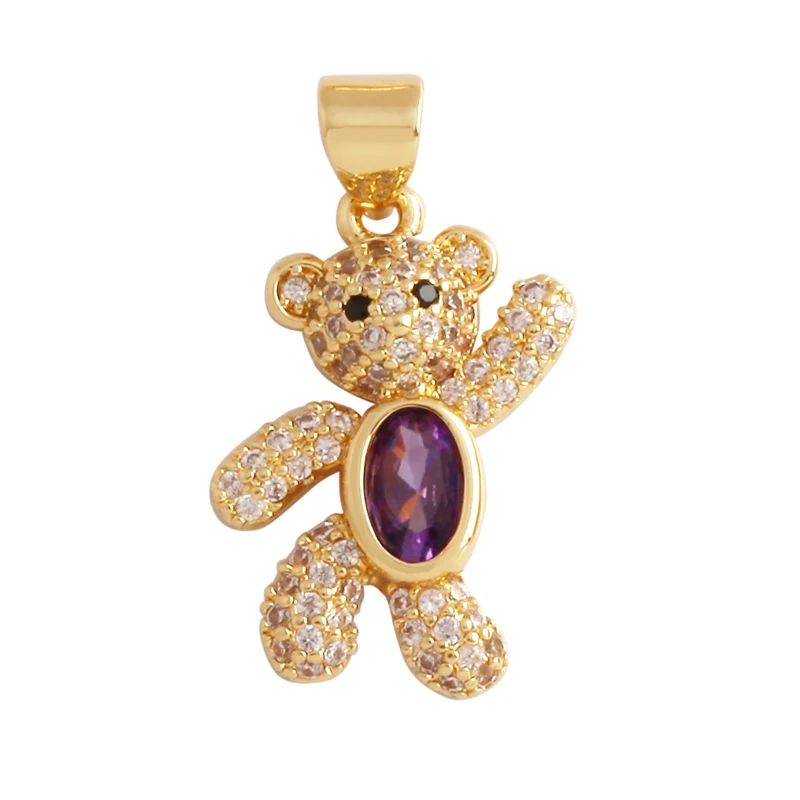 Cute Bear Fox Squirrel Charm Pendant,18K Gold Plated Cubic Zironia Shell Animal Necklace Bracelet Jewelry Accessories Supply K30