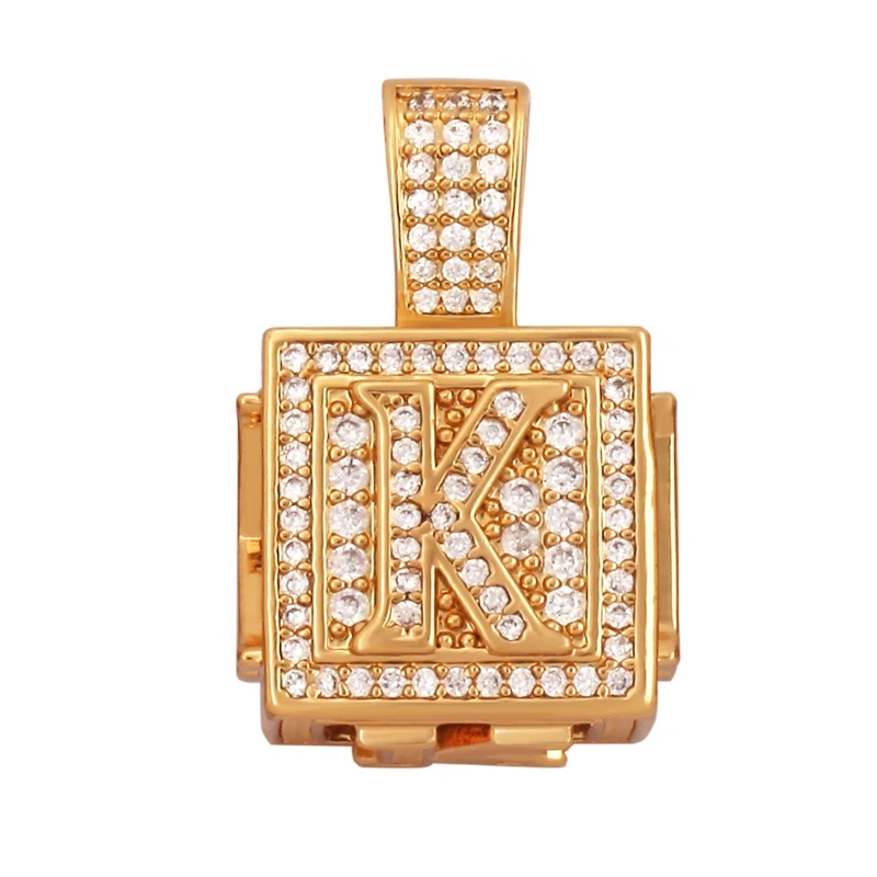 Hip Hop Thick Hollow Cube 18K Gold Plated Initial Name A-Z Letter Charm Pendant Necklace,Fashion Jewelry Findings Women Men L09