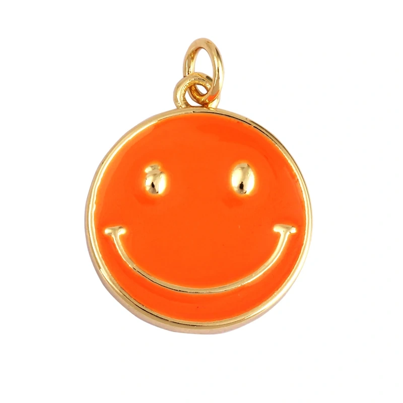Happy Face Enamel Charm Neon Pink Orange Turquoise Blue Oil Dropped,Real Gold Plated ,Necklace Bracelet Pendant K01 K56