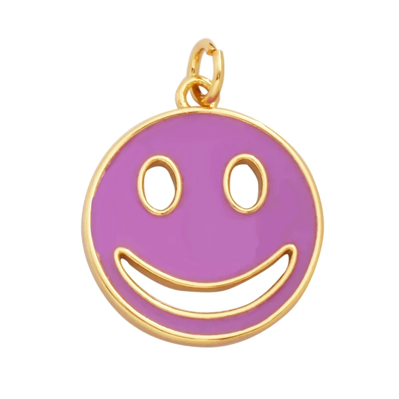 Happy Face Enamel Charm Neon Pink Orange Turquoise Blue Oil Dropped,Real Gold Plated ,Necklace Bracelet Pendant K01 K56