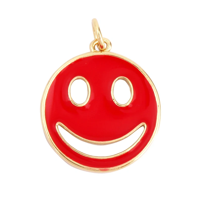 Happy Face Enamel Charm Neon Pink Orange Turquoise Blue Oil Dropped,Real Gold Plated ,Necklace Bracelet Pendant K01