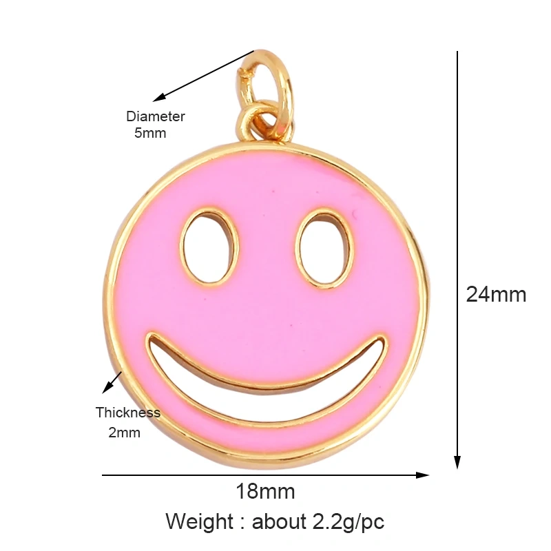 Happy Face Enamel Charm Neon Pink Orange Turquoise Blue Oil Dropped,Real Gold Plated ,Necklace Bracelet Pendant K01