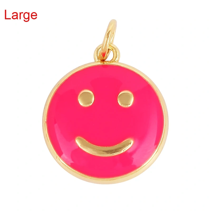 Happy Face Enamel Charm Neon Pink Orange Turquoise Blue Oil Dropped,Real Gold Plated ,Necklace Bracelet Pendant K01