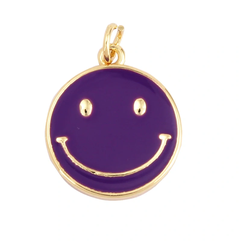 Happy Face Enamel Charm Neon Pink Orange Turquoise Blue Oil Dropped,Real Gold Plated ,Necklace Bracelet Pendant K01 K56