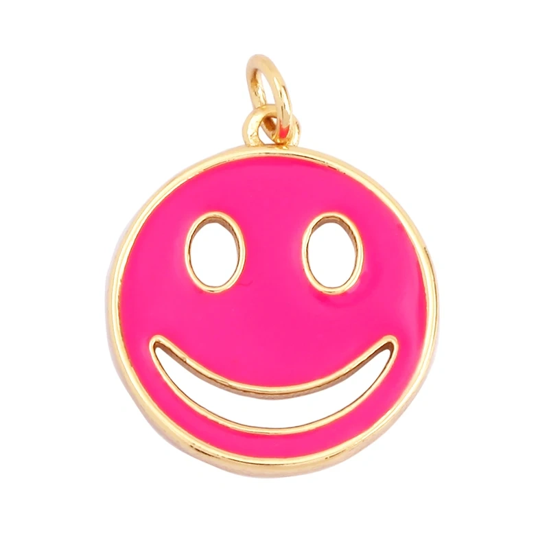 Happy Face Enamel Charm Neon Pink Orange Turquoise Blue Oil Dropped,Real Gold Plated ,Necklace Bracelet Pendant K01 K56